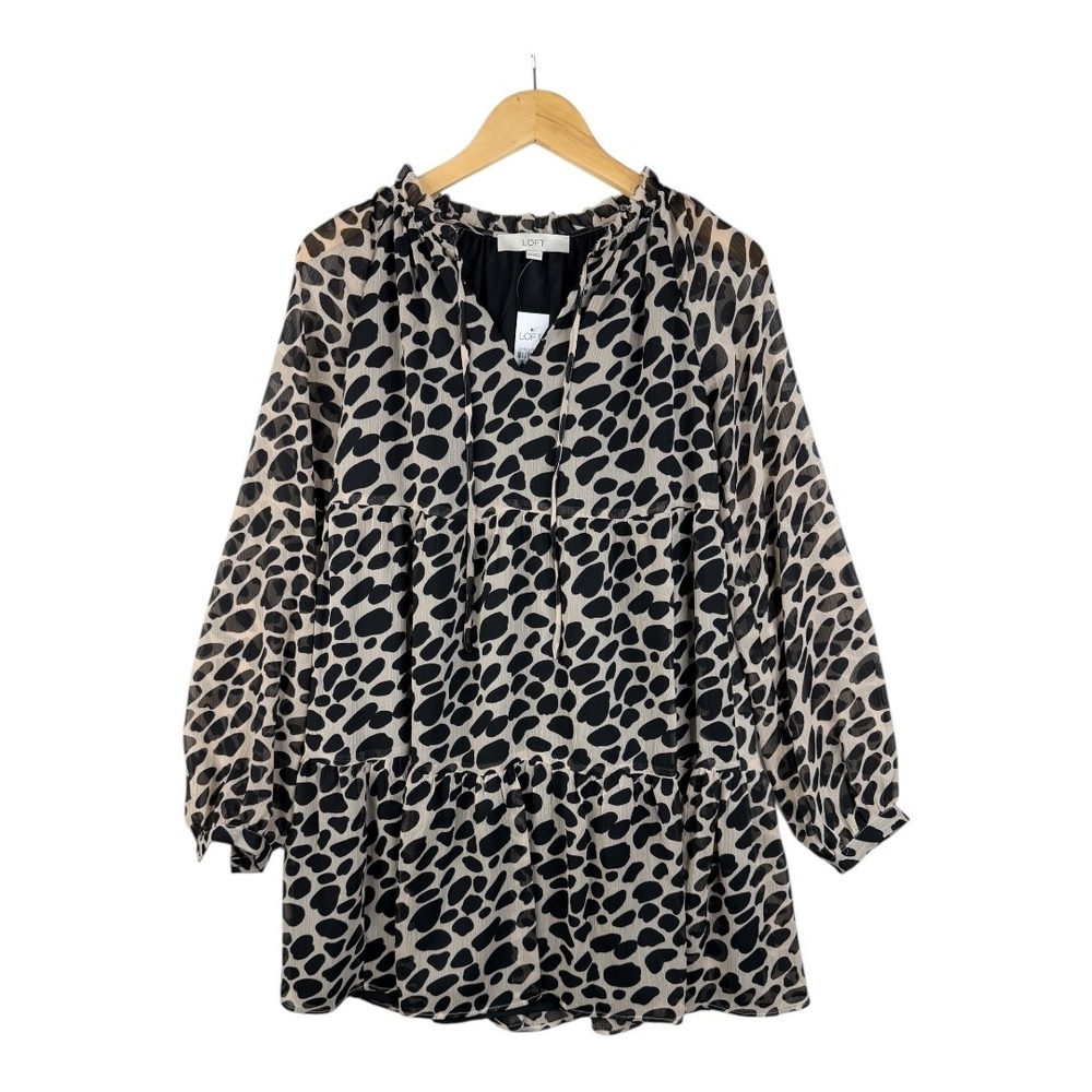 New Loft Pebble Pattern Long Sleeve‎ Dress size XXS Tan/Black